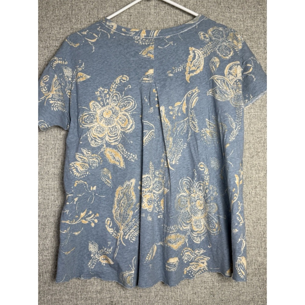 Anthropologie Pilcro Linen Blue Floral Paisley Raw Edge Short Sleeve T-shirt S/M - Picture 2 of 5